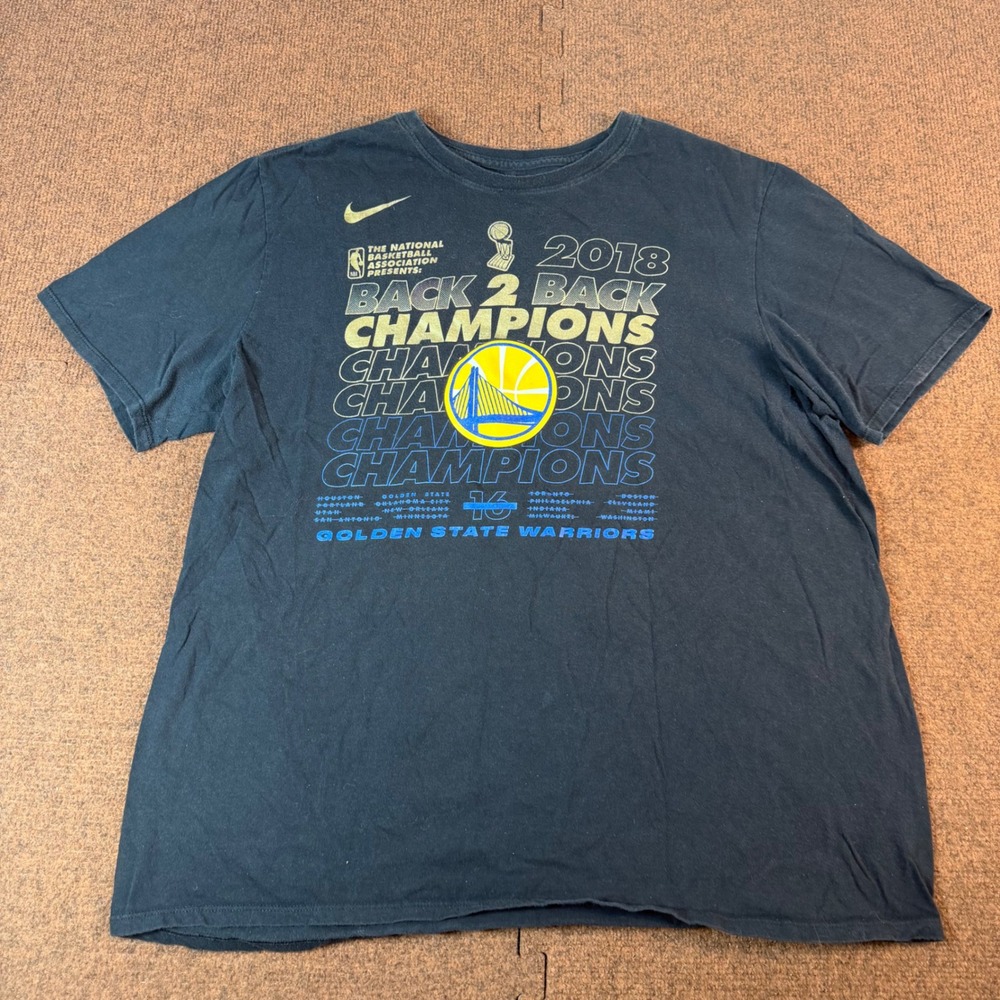 Nike Golden State Warriors 2018 Back 2 Back Champions T-Shirt Mens XL Black NBA